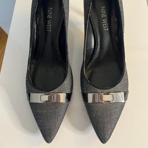 Nine West Pumps, Grey with Black Patent trim & Heals, Silver Buckel, Size 8.5M